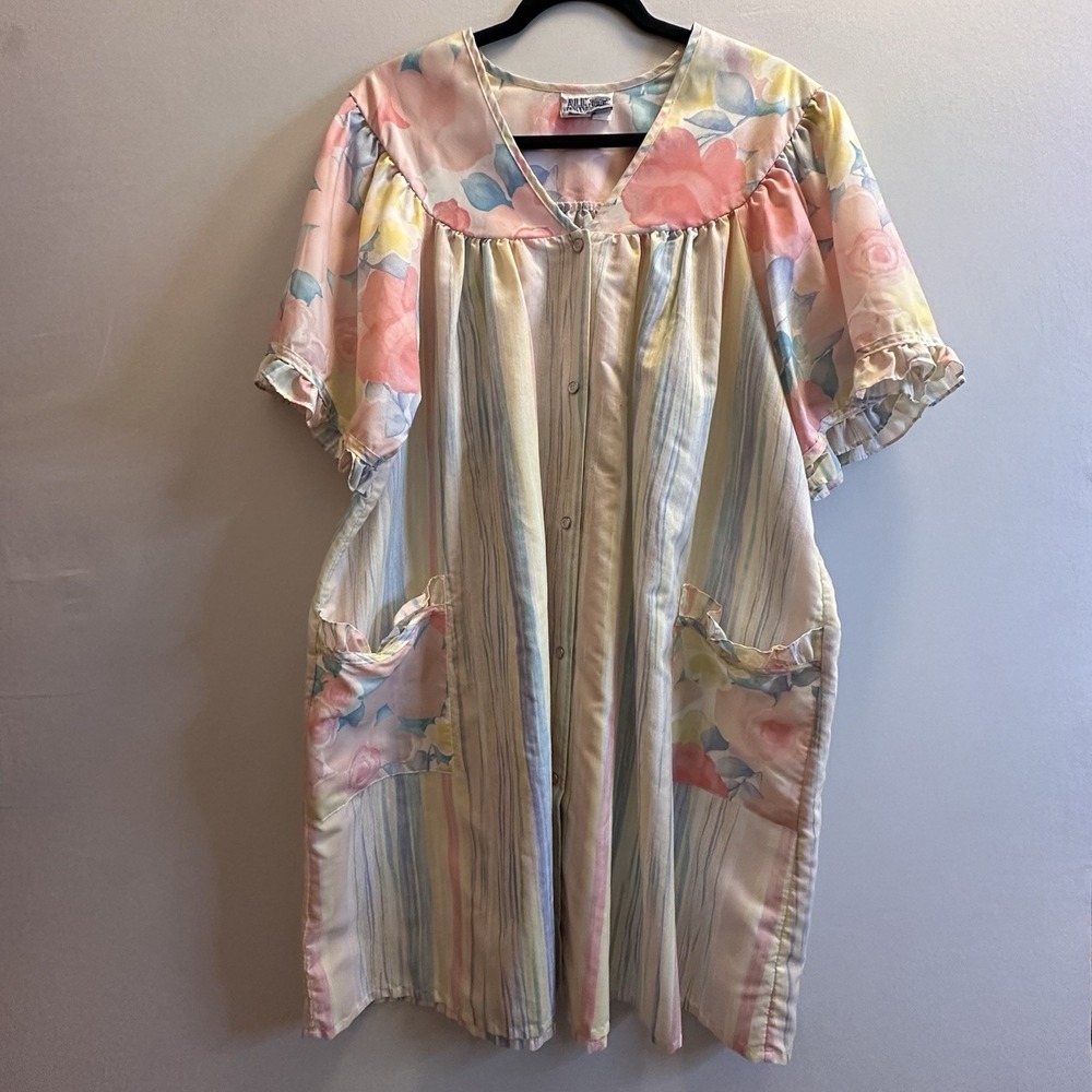 Vintage All Day Cafe floral Snap Housecoat nightgown cottagecore grannycore‎ XL - Picture 3 of 16
